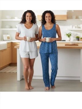 Eddie Bauer 4-Piece Pajama Set Shirt Tank Top Shorts Pants Sleepwear Lounge